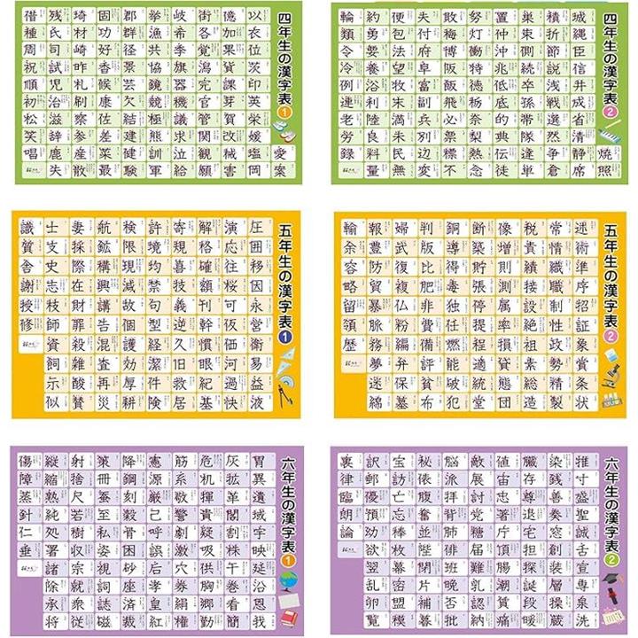 お風呂ポスター 6枚セット 漢字表 小学校 お受験対策 小学4年生 5年生