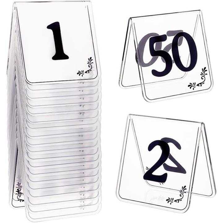 プレースカード、アクリルテーブル番号 1-30/50、ゴールドナンバーテーブル番号レストランタグ 80x80mm、両面 テーブル番号 結婚式席札  座席札 8x8cm 飲食店用のアクリル両面デジタルのテーブル番号カード、積み重ね可能で収納が簡単、ホテル喫 テーブルナンバーサイン、ブラックアクリルテーブルナンバーテーブルプレートデジタルレストランカード、80x80mm(カラー:41-50