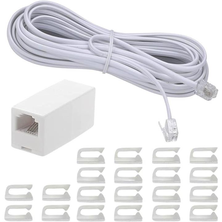 30m スリムモジュラーケーブル 電話延長ケーブル 電話線コネクタ RJ11