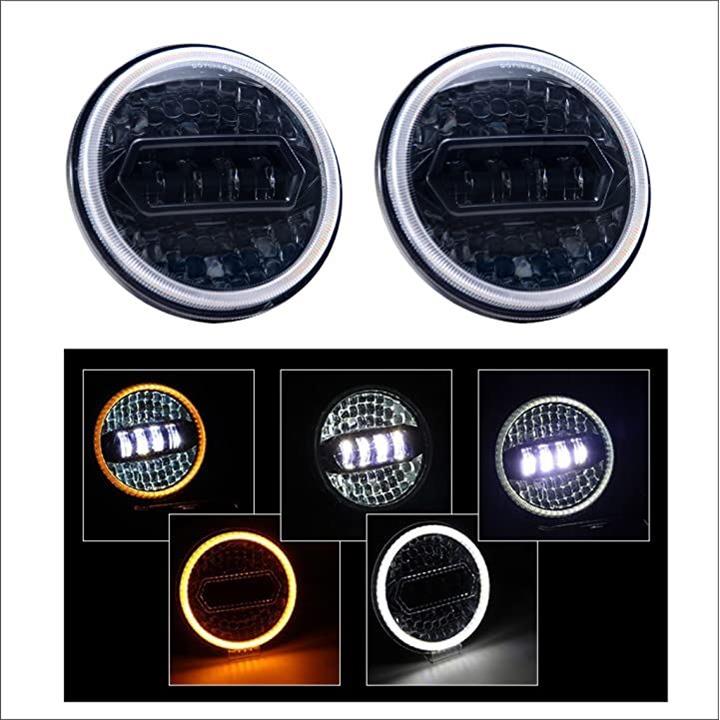 2色切り替え クリスタル LED イカリング ヘッドライト 7インチ ランクル 40/60/70 ジムニー パジェロ JEEP ラングラー