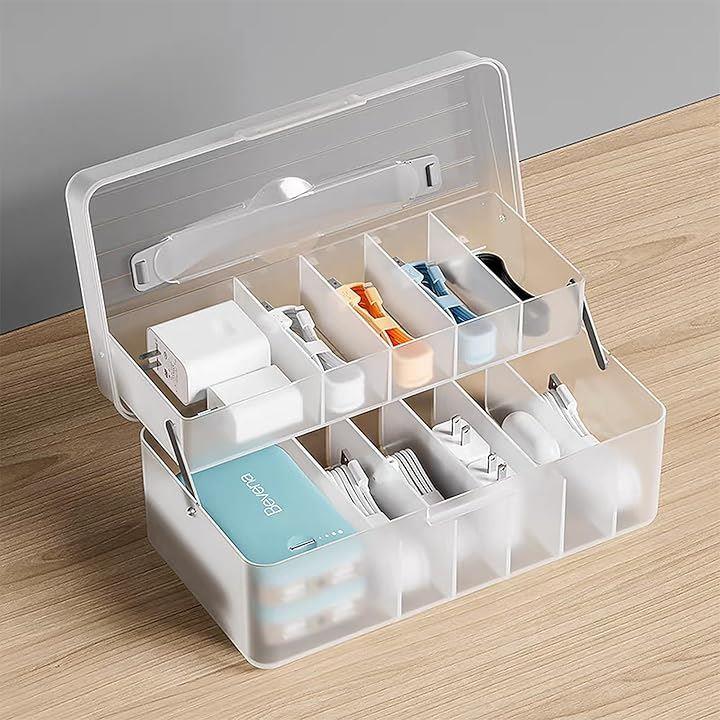 ケーブル 収納ボックス 充電ケーブル収納 ハンドル付き クリア