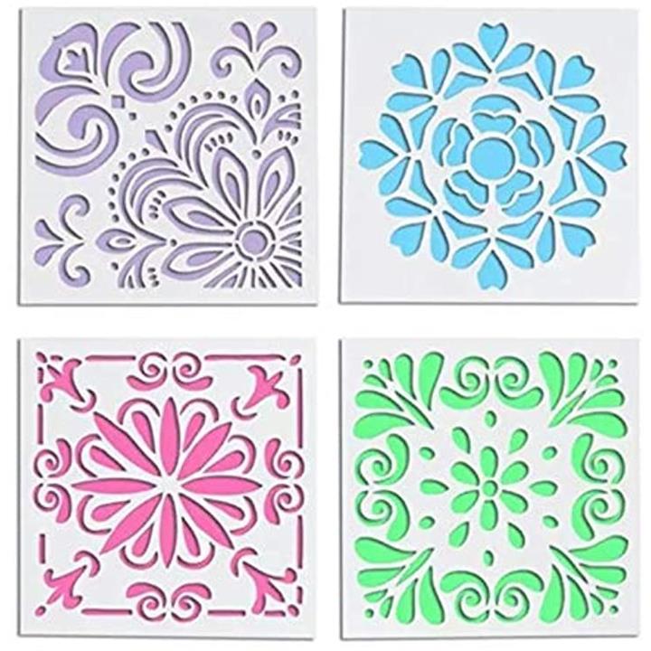 ステンシル 描画 テンプレート4枚入花柄 再使用可能 花の図 製図