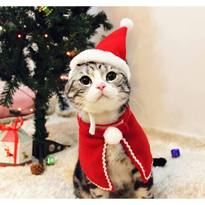 猫 犬 クリスマス 仮装 ペット服 マント かわいい スカーフ ケープ 2点