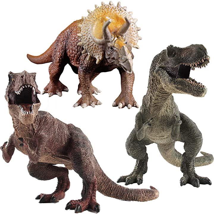 恐竜 フィギュア セット おもちゃ 人形 Tレックス2体＋トリケラトプス