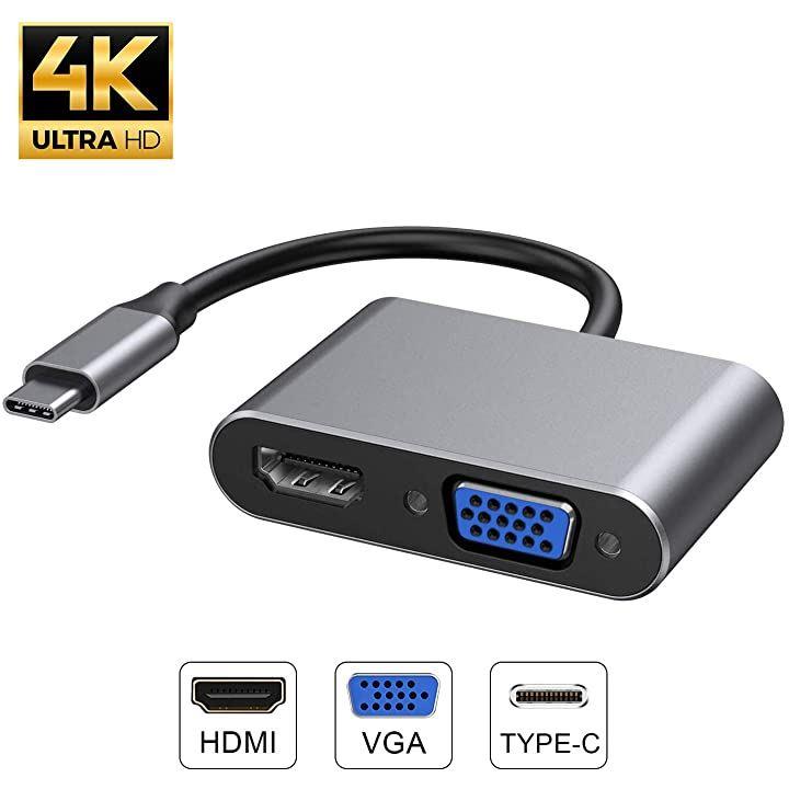 USB Type C to HDMI VGAアダプタ Thunderbolt 3 2in1 同時表示 4K