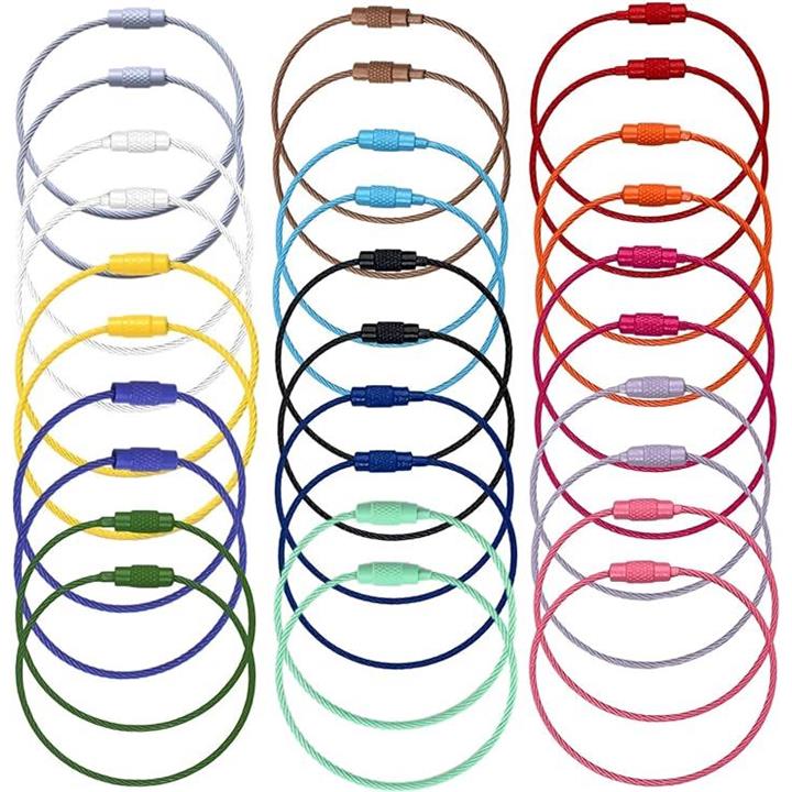 [NOELAMOUR] ワイヤーリング キーホルダー チェーン ステンレス 螺子 15色 30本 ネジ式 キーチェーン リング