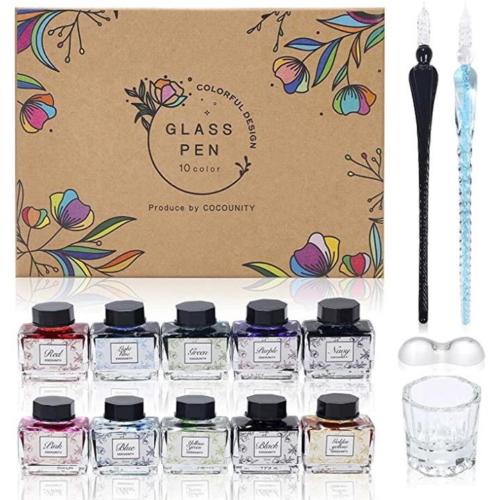 ガラスペン ガラスペンセット 10色インク15ml ギフトボックス付き
