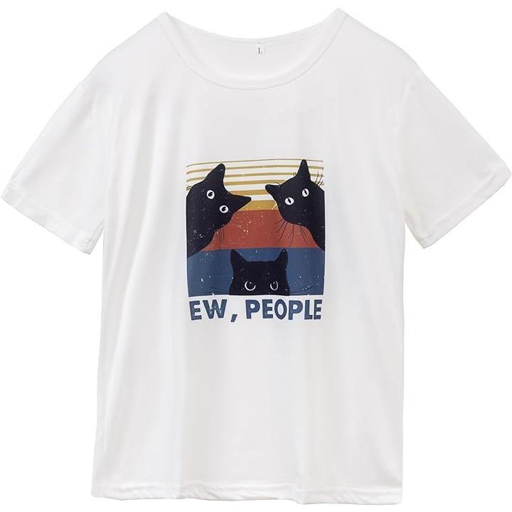 猫 Tシャツ レディース 猫柄 綿100％ カットソー 半袖 ネコ3匹