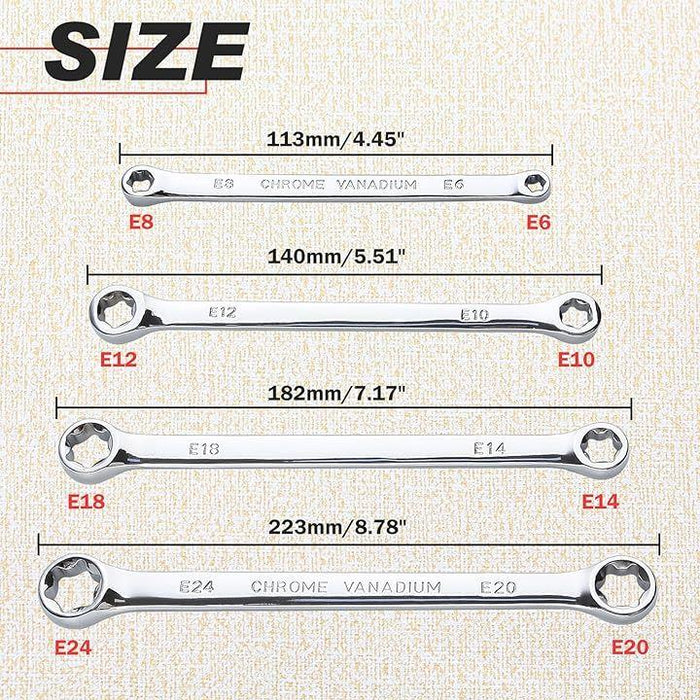 トルクス メガネ E型 レンチ 4本組 E型トルクス メガネレンチ ストレート 花形レンチ 工具セット 薄口スパナ ハンドツール ミラー仕上