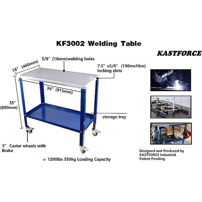 KF3002 ポータブル溶接台 天板460mm x 915mm 16mm穴付き 高さ880mm 耐荷重550kg 定盤 ワークテーブル 作業