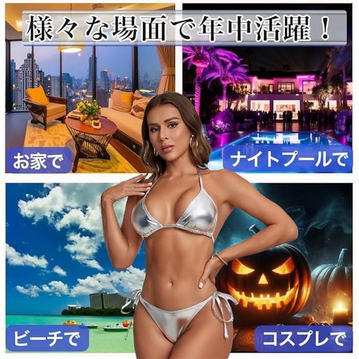 ビキニ シルバー メタリック 水着 紐三角 ホルターネック ビキニ ビキニ シルバー メタリック 水着 紐三角 ホルターネック ビキニ