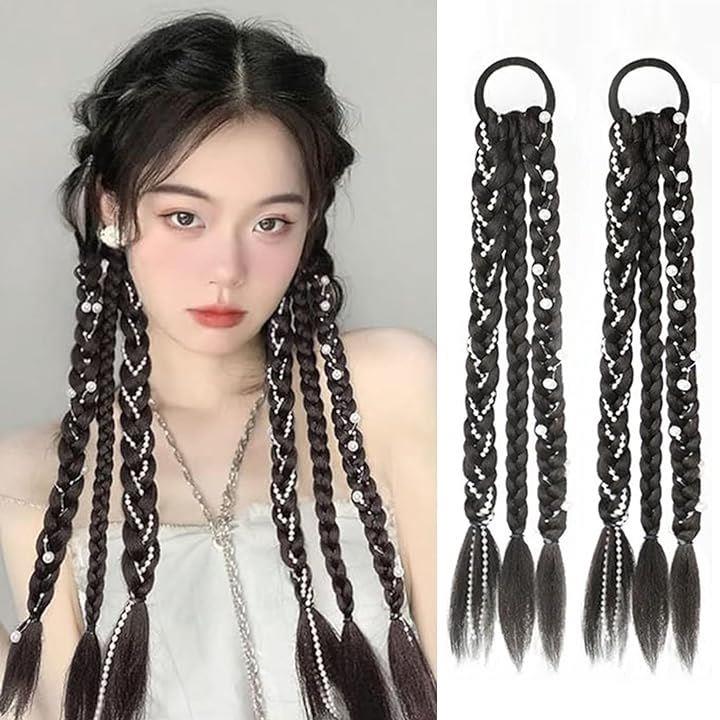 ヘアエクステ ウィッグ 三つ編み エクステンション ツインテール