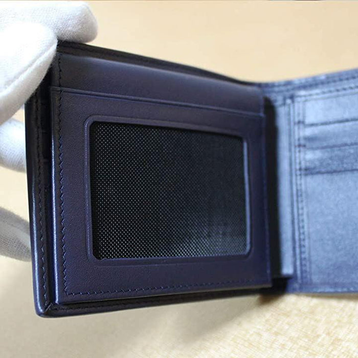 スティングレイ エイ革 二つ折り 折財布 短財布 本革 ネイビー