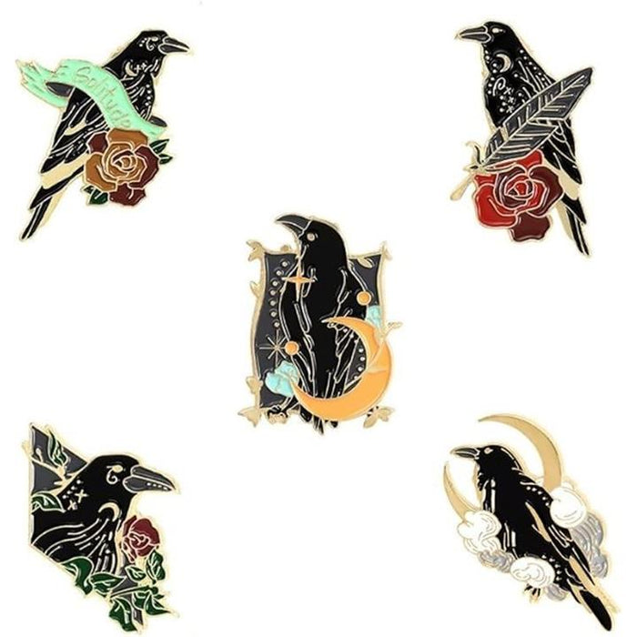 カラス ピンバッジ 5個セット ピンズ ブローチ タックピン ユニ