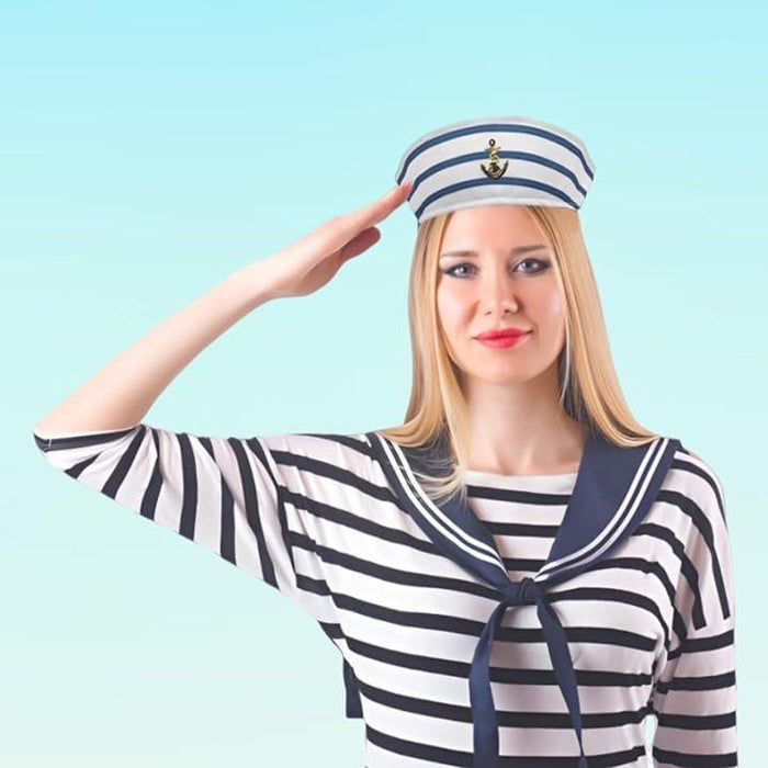 女性船員　上下セット（帽子・ベルト付き） Amazon.co.jp: [APOSITV] 水兵 帽子 ボーダー 白 セーラー帽子