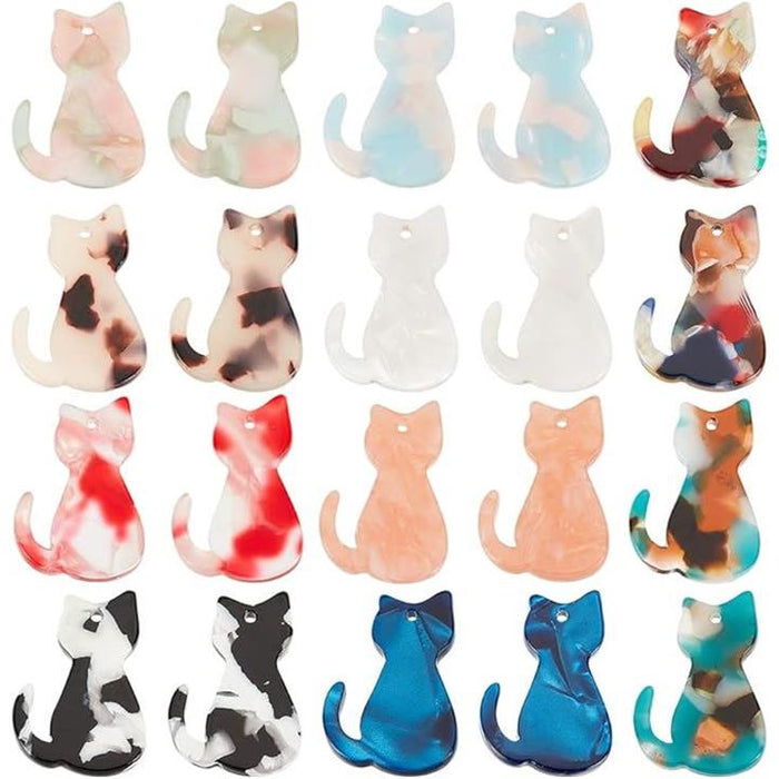 猫チャーム レジン ペンダント 20個 10色 カラフル かわいい ねこ