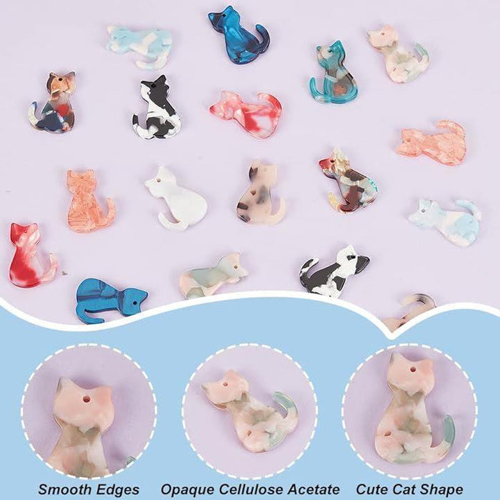 猫チャーム レジン ペンダント 20個 10色 カラフル かわいい ねこ