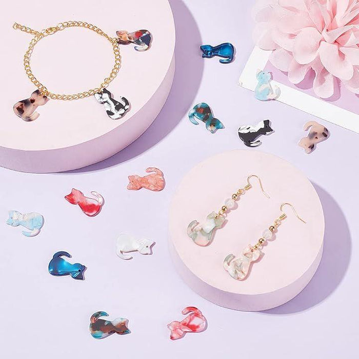 猫チャーム レジン ペンダント 20個 10色 カラフル かわいい ねこ 