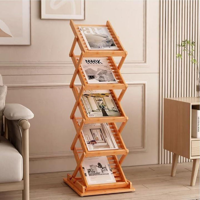 カタログスタンド マガジンラック 折りたたみ式 5段 竹製 片面