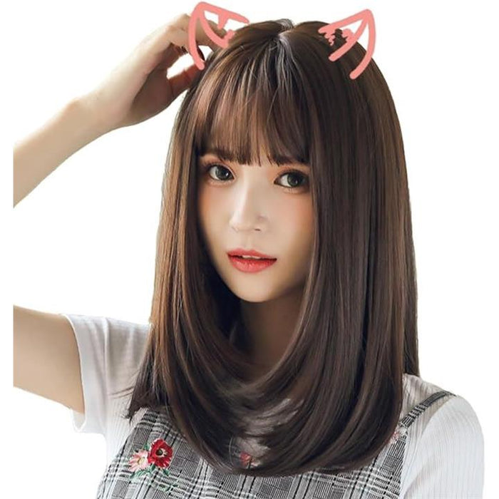 前髪姫カット ダークブラウン 前髪ウイッグ ぱっつん 簡単 手早く ヘアアレンジ