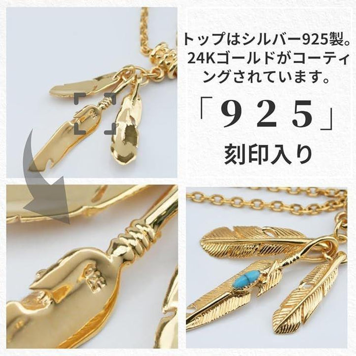 エピックボーレン シルバー sv925 ネックレス 24K ゴールドコーティング トリプル フェザー ターコイズ 羽根 金色 3枚羽 ペンダ