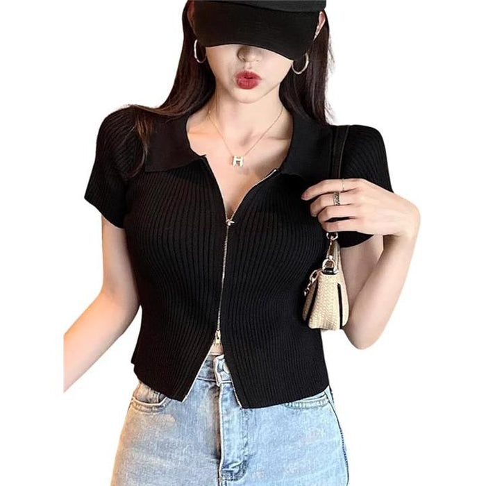 Seventh ジップアップ半袖リブニット tiptop ニット セーター ダブルジップ半袖リブトップス