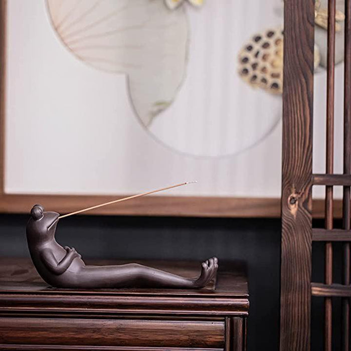 ブロンズカエル型 お香立て 蚊取り線香ホルダー／ブリキ製蚊取り線香立て／お香立て【カエル