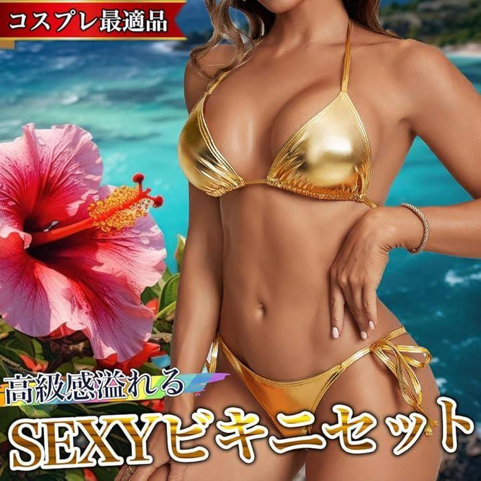 ビキニ メタリック 水着 紐三角 ホルターネック ビキニセット タンキニ