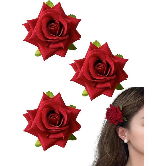 薔薇 ヘアピン バラ ヘアクリップ ローズ ヘアアクセサリー 髪留め 3個