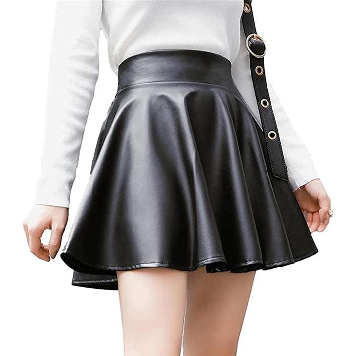 ミニ スカート レザー調 フレア レディース Aライン ウエスト