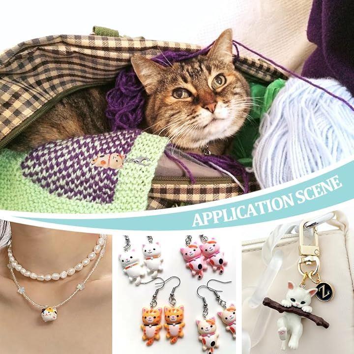 かわいい ネコ 猫 キーホルダー チャーム パーツ 10個 樹脂 5種