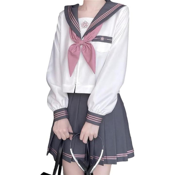 セーラー服 グレーxピンク 長袖 JK コスチューム 女子 高校生
