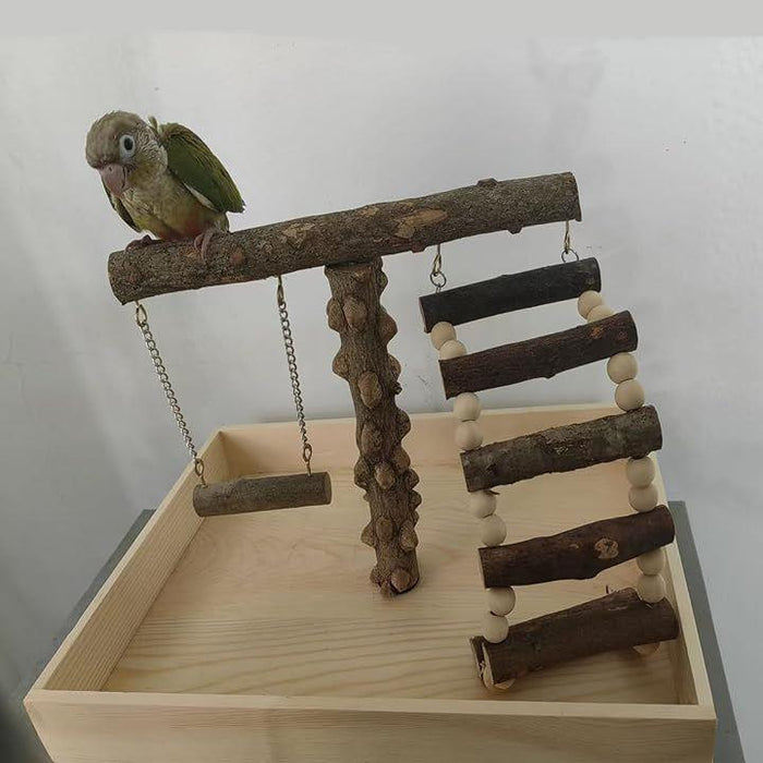天然木バードアスレチック 鳥の遊び場 止まり木 吊下げタイプ玩具つき