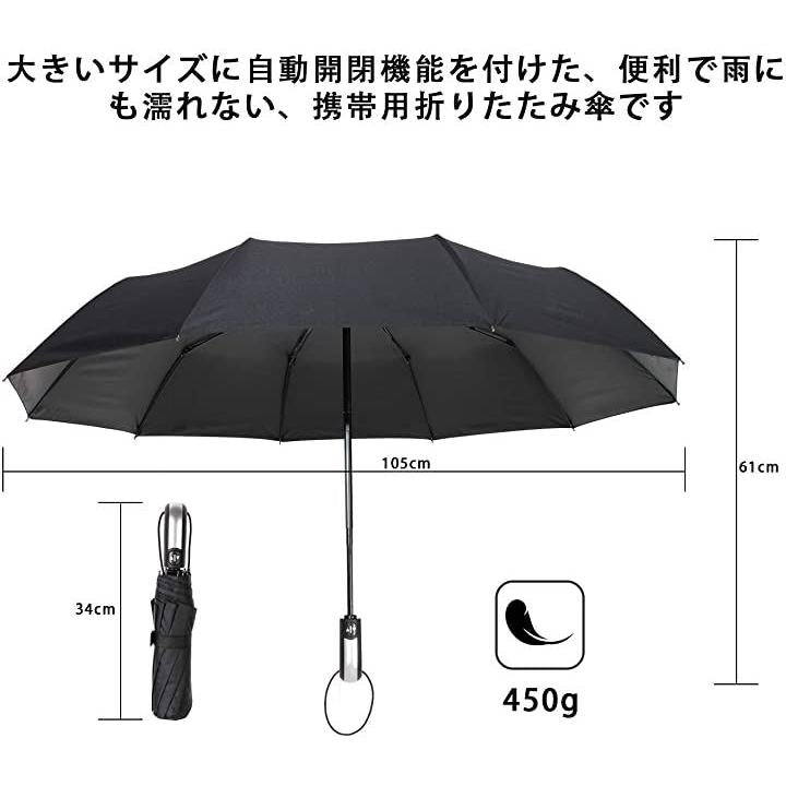 10本骨 折り畳み傘 メンズ 自動開閉 強風 超撥水 ビッグサイズ - 傘