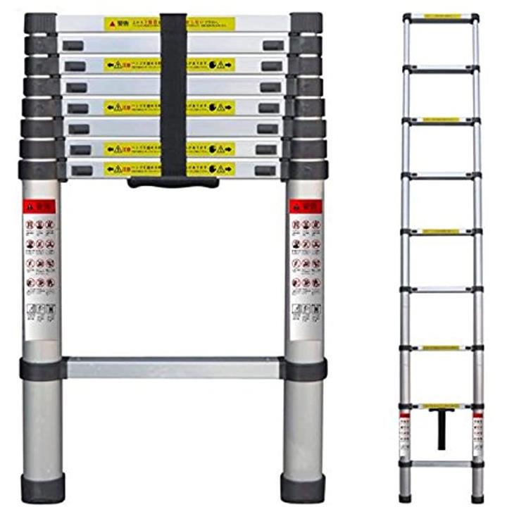 伸縮はしご 最長3.8m 耐荷重150kg 日本語説明書付き スーパーラダー コンパクト 持ち運びやすい 伸縮自在 自動ロック スライド式 アルミ 梯子