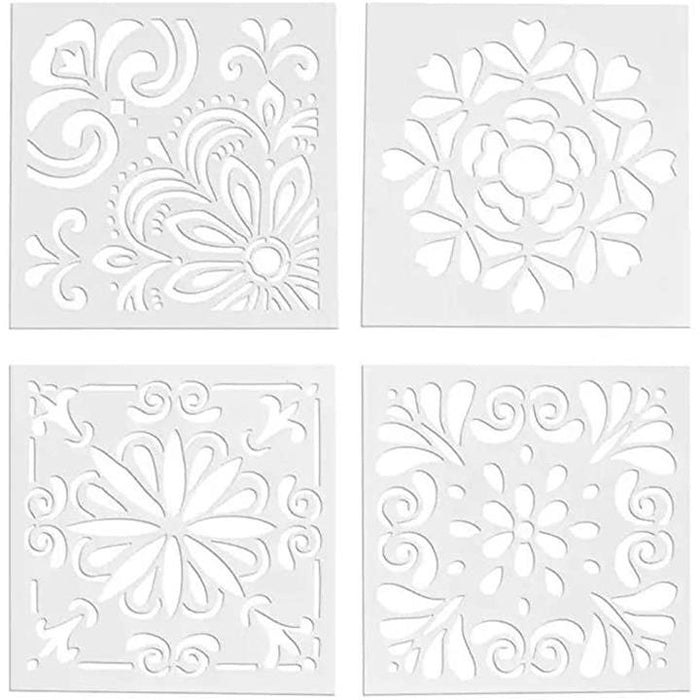 ステンシル 描画 テンプレート4枚入花柄 再使用可能 花の図 製図
