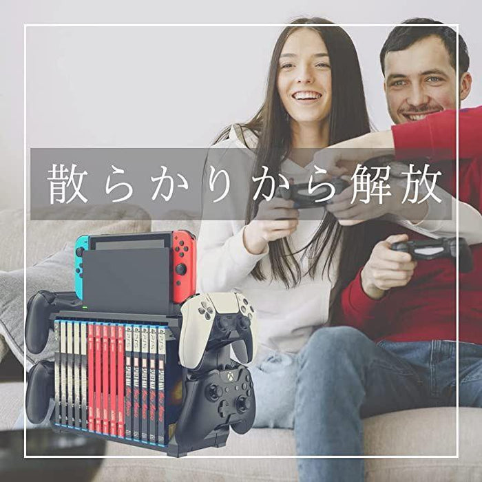 コントローラスタンド・ゲームソフト収納スタンド 多機能縦置きスタンド 最大15枚 簡単組立DIY Switch/PS4/PS5/Xboxコン