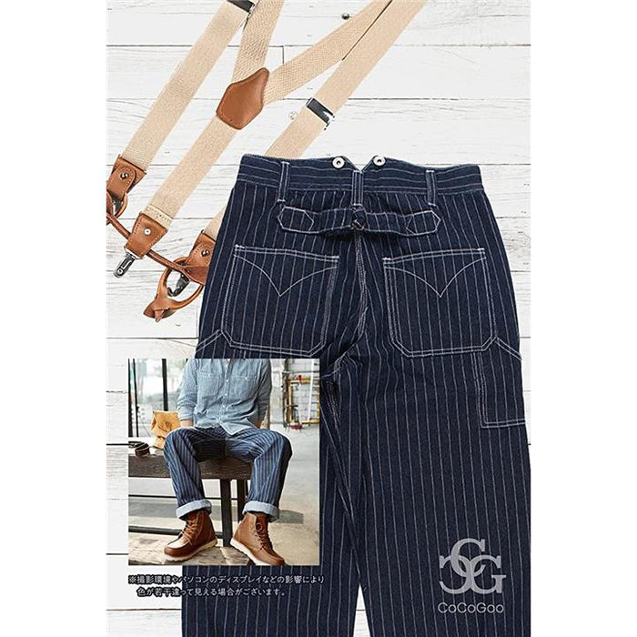 RRL & CO ストライプデニムサスペンダー RRL ストライプデニムパンツ サスペンダーボタン ボタンフライ