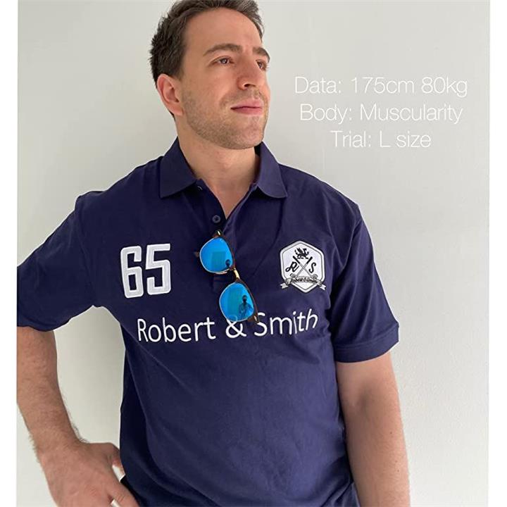 ロバート・アンド・スミス 100% コットン 定番 ゴルフ ポロシャツ ゴルフウエア 半袖メンズ ネイビー M