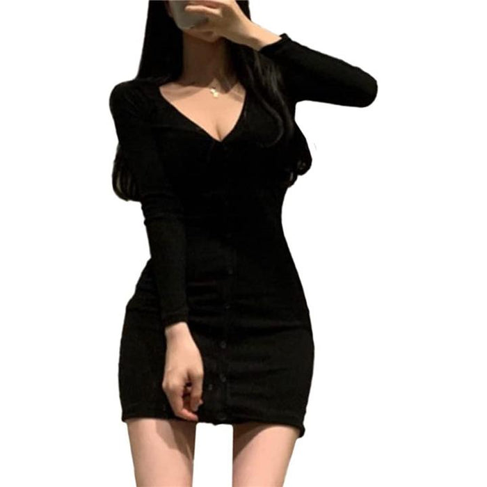 Vネック 前開き セクシー タイト ミニ ワンピース ボディコン Vネック 前開き セクシー タイト ミニ ワンピース ボディコン