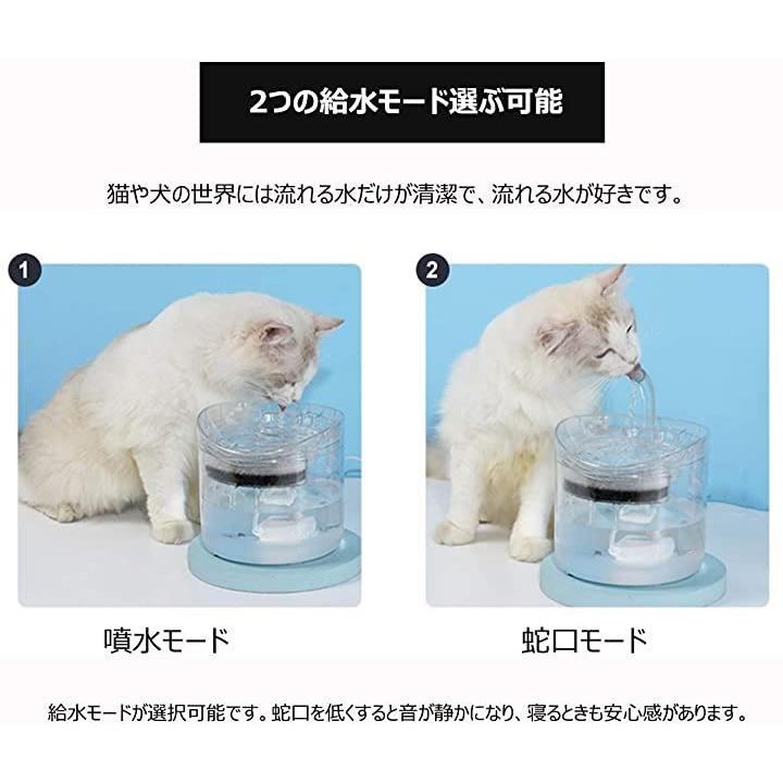 ペット自動給水器 猫 中小型犬用水飲み器 ウォーターボトル 循環式 1.8L 大容量 交換フィルター５枚入 透明 クリア丸形/1.8L