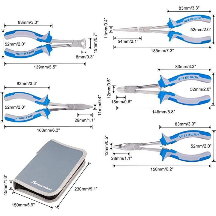 SPEEDWOX ミニペンチセット ツールバッグ付き 5本組 先細ラジオペンチ