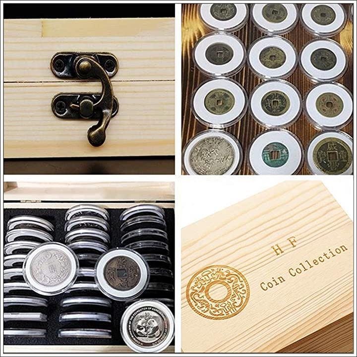 フェリモア コイン コレクションケース 硬貨 木製 ボックス 木箱 コインカバー 50枚付 - 貨幣